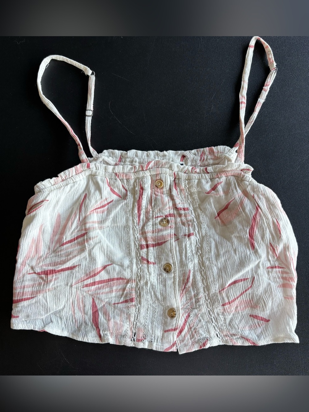 Abercrombie & Fitch White Crop Cami with Pink Leaf Print
